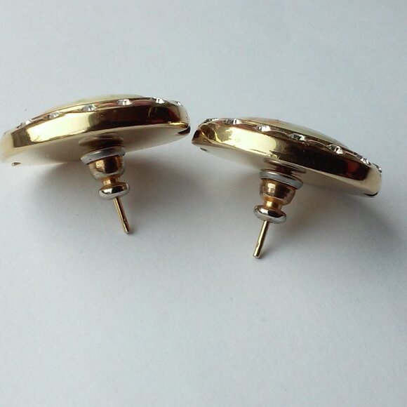 Pierced Earrings Gold With White Pink Green and 14 Clear Stones On Each Earring - Picture 4 of 4